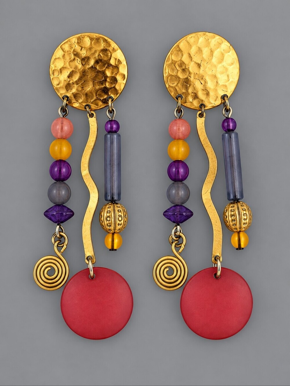 Vintage Whimsical Funky Abstract Dangle Post Earrings